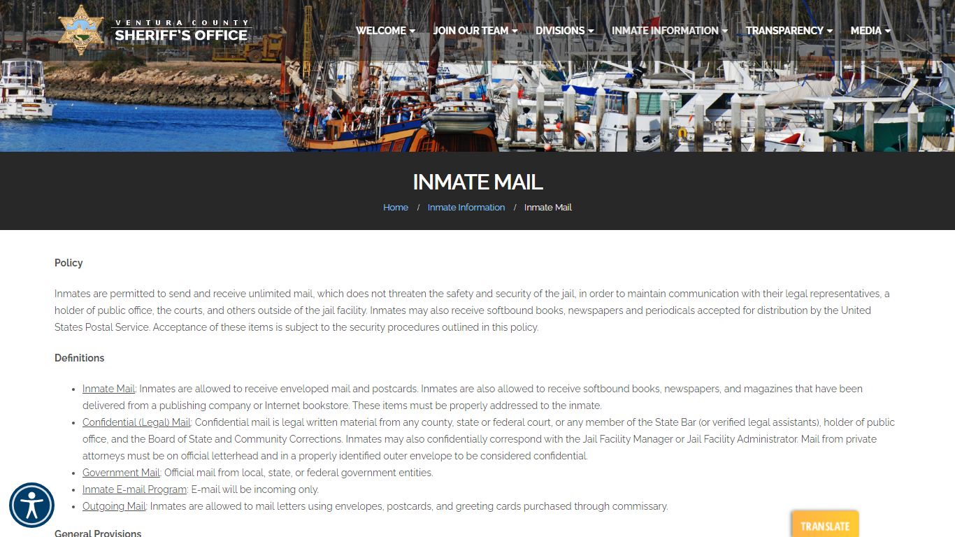 Inmate Mail - Ventura County Sheriff's Office